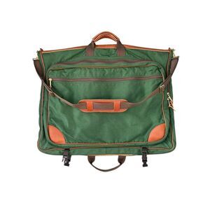 Vintage L.L. Bean Canvas Garment Travel Bag Leather Trim‎ Green OS